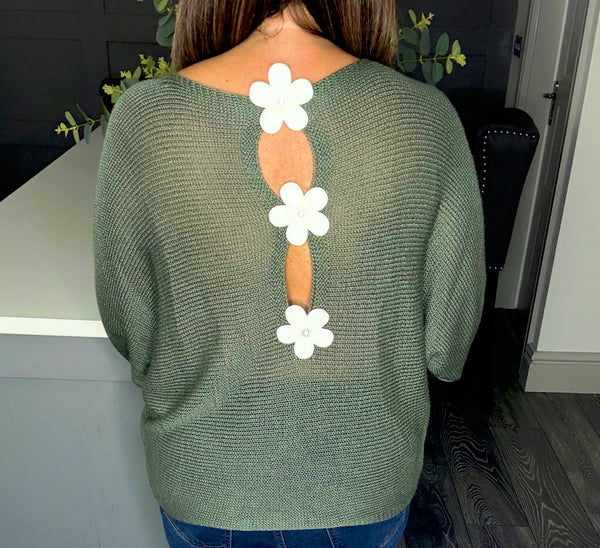 Daisy back knitted top -Khaki