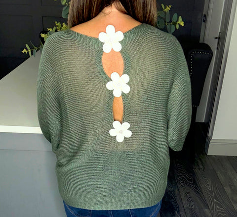 Daisy back knitted top -Khaki