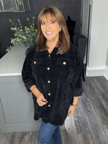 Chenille cord military hoody-Black