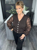 Flower sleeve top-Chocolate