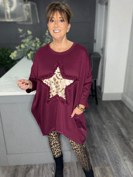 Raya ruffle star double zip top-Berry