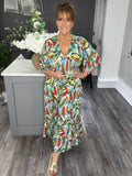 Vibrant leaf print V front Maxi
