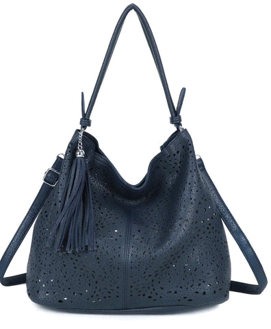 Tassel artisan hobo bag in bag set-Navy