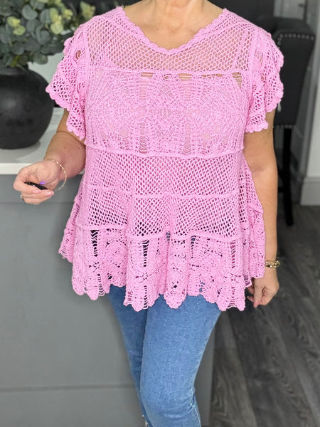 Sadie crochet top with vest-Pink