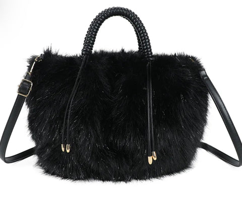 Sparkle faux fur bag-Black