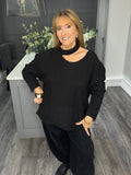 Soft slash neck knitted sweater-Black