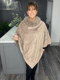 Luxe faux fur chevron poncho-Mocha