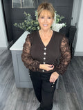 Flower sleeve top-Chocolate