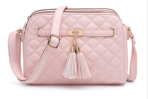 Pink quilted double tassel camera bag