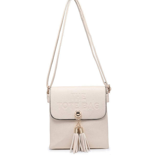 Tassel tote crossbody bag -Beige