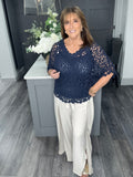Double V crochet top with vest-Navy