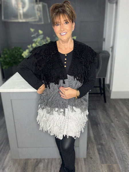 Long line shaggy waistcoat-Black