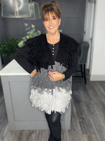 Long line shaggy waistcoat-Black