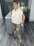 Khaki abstract animal print trouser