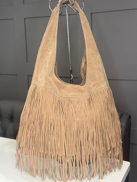 Tassel hobo shoulder bag-Beige
