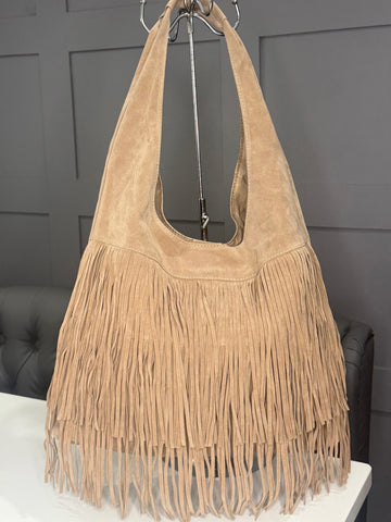 Tassel hobo shoulder bag-Beige