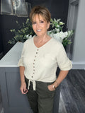 Cream V neck tie top