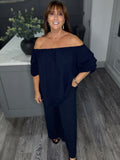 Rachel ruched sleeve top-Navy