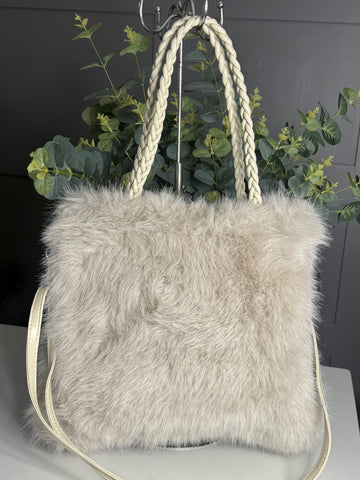 Beige faux fur bag