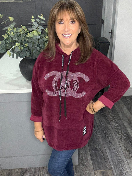 Luna velvet soft cord hoody-Berry