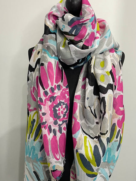 Abstract flower print scarf-Fuchsia