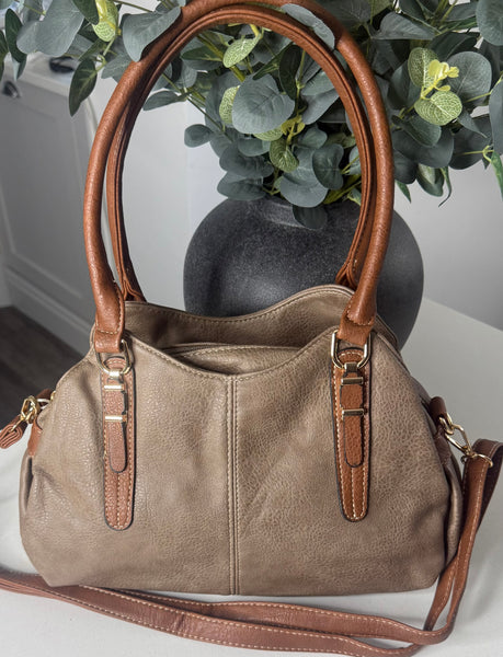 Mocha triple compartment shoulder/crossbody bag