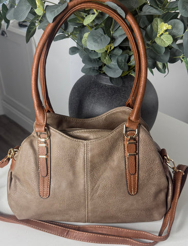Mocha triple compartment shoulder/crossbody bag