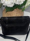 Faux suede studded crossbody bag-Black