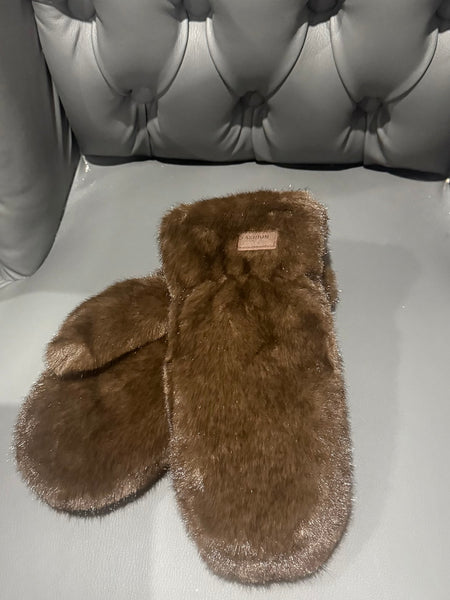 Luxe faux fur mittens-Chocolate