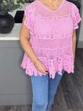 Sadie crochet top with vest-Pink
