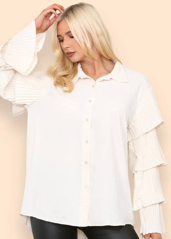 Zara pleated sleeve shirt in Cream