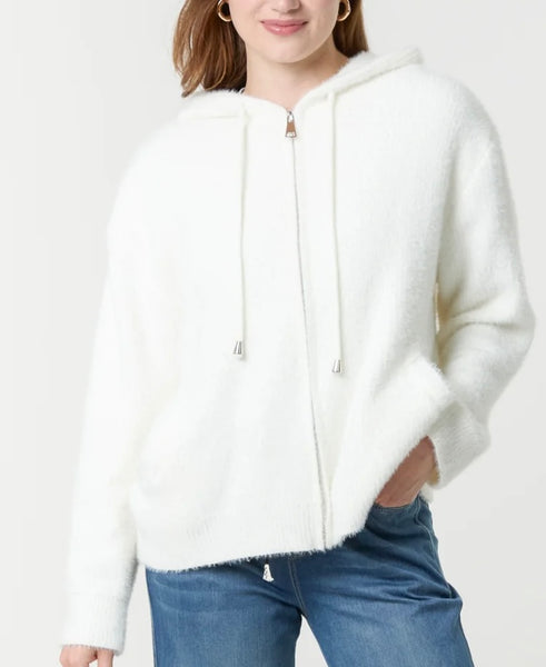Zip up cosy chenille hoody-Ivory