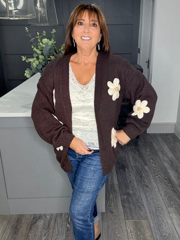 Daisy chunky knit open cardigan-Chocolate