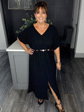 Beaded tie belt Maxi dress-Black