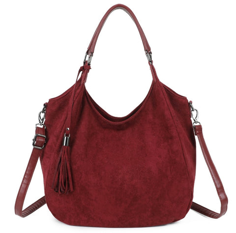 Slouchy hobo tassel bag-Wine
