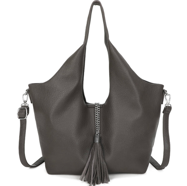 Grey shoulder tassel bag in bag set