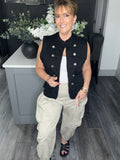 Denim military waistcoat-Black