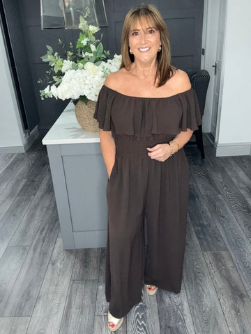 Chocolate Bardot jumpsuit