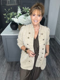 Soft velvet chenille cord military jacket-Beige