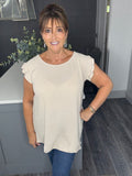 Lydia pleated sleeve top-Beige