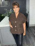 Fifi soft boucle  gold button waistcoat-Chocolate