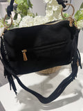 Soft faux suede ring tassle bag-Black