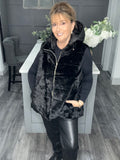 Fly faux fur hooded gilet-Black