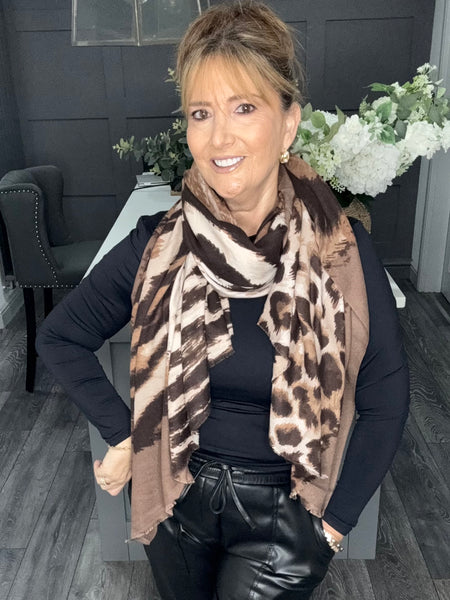 Chocolate mixed animal print scarf