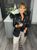 PU military ruched sleeve blazer-Black