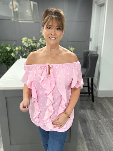 Polka Dot ruffle top -Pink