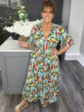 Vibrant leaf print V front Maxi
