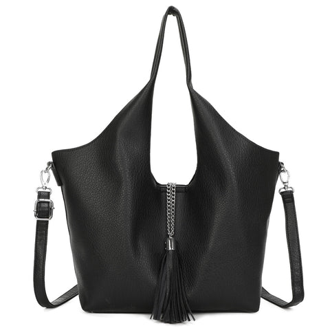 Black shoulder tassel bag in bag set
