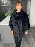 Luxe faux fur chevron poncho-Black