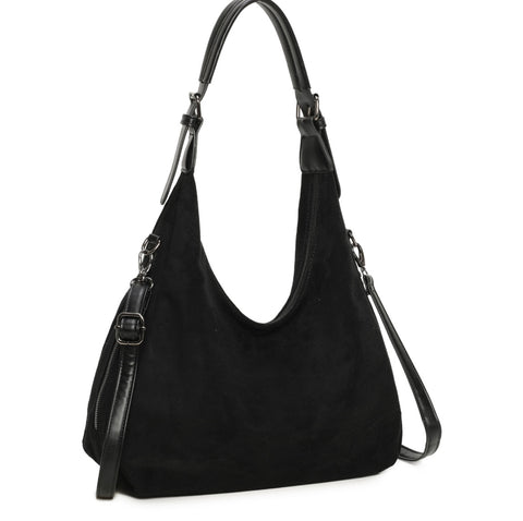 Soft faux suede slouchy shoulder bag-Black